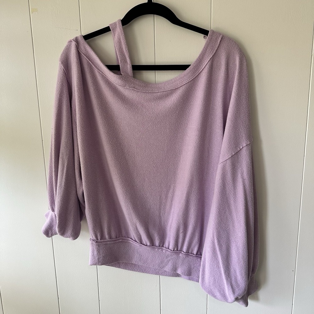 Free People Flaunt It Pullover Top Magical Lilac Sz Small Slouchy Scoop Neck - Picture 11 of 11